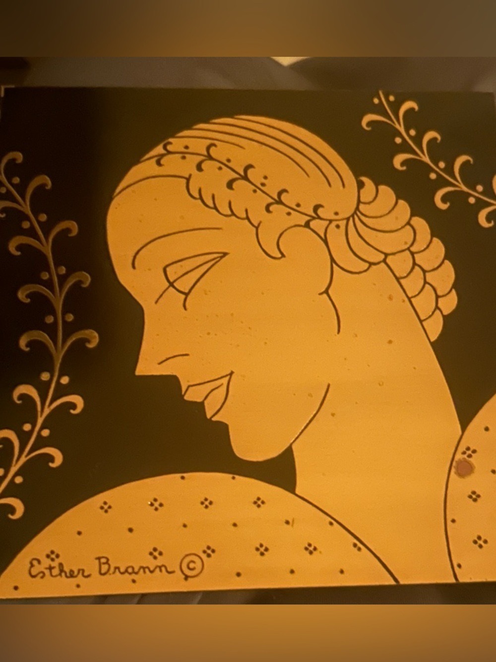 Art Deco piece of a gilt and acid-etched brass engraving by author Esther Brann!